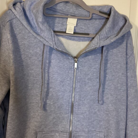 H&M Basics Women's Light Blue Fleece Hoodie Size L Front Zip Pockets Warm Soft - Picture 2 of 8